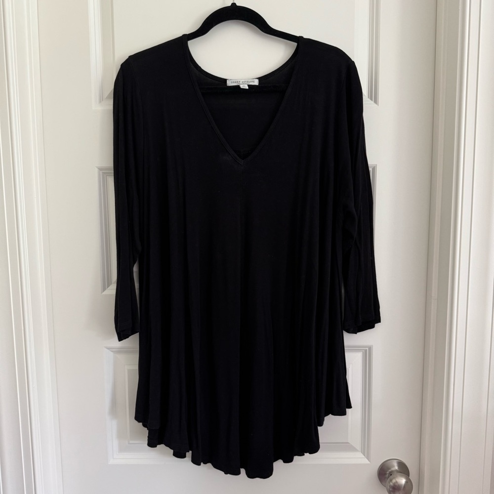 Green Envelope Black V-Neck Tunic